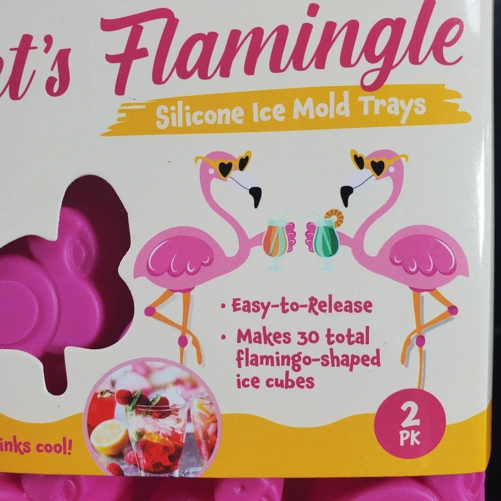 LET'S FLAMINGLE Silicone Mold Trays 2 Pack Makes 30 Flamingo Ice Cubes BPA FREE